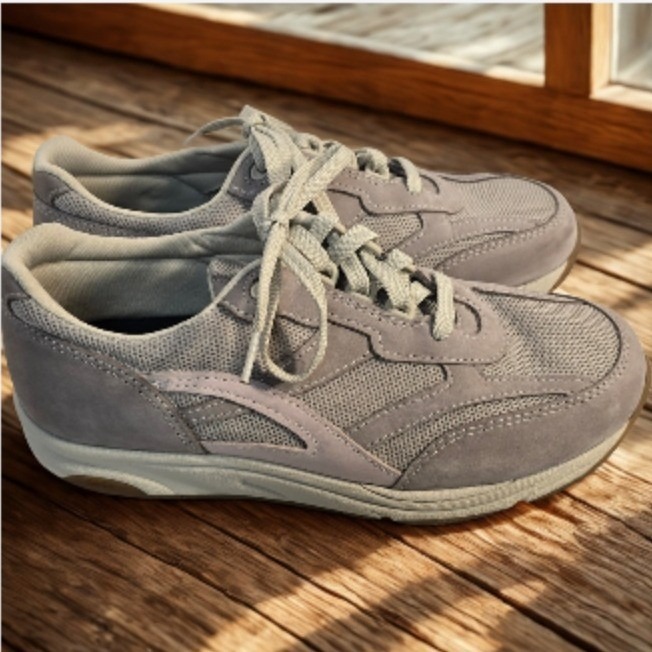 Sas Journey Womens Walking Sneakers Mesh Leather Lace Up Taupe Gray Shoes